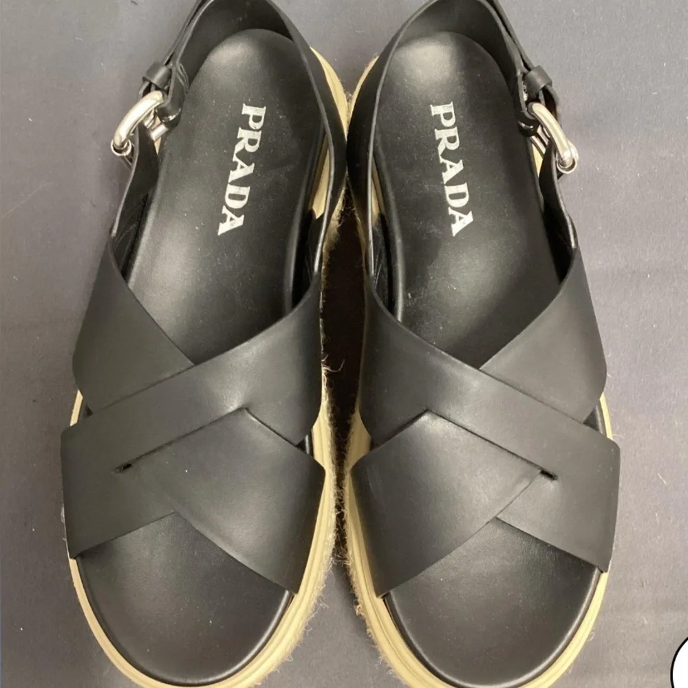 Prada Women's Black Crisscross platform Espadrille Sandals Shoes size 36.5